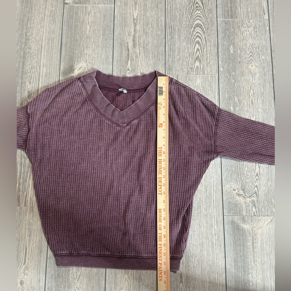 Z Supply Mauve V-Neck Waffle Knit Long Sleeve Top Size Small Relaxed Fit - Picture 4 of 8
